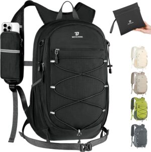 BECOJADDE Hiking Backpack 20L Small Backpack Packable Day pack Water Resistant Lightweight Travel Backpack for Women Men with Shoulder Strap Pockets for Hiking Camping Outdoor, Black